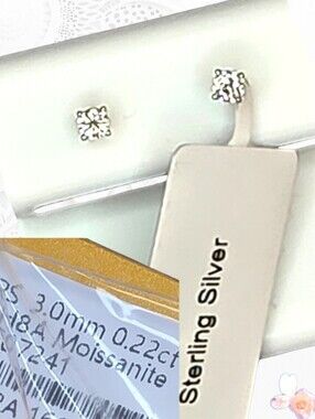 Genuine 3mm Round Brilliant Moissanite Stud Earrings 925 Sterling Silver 515